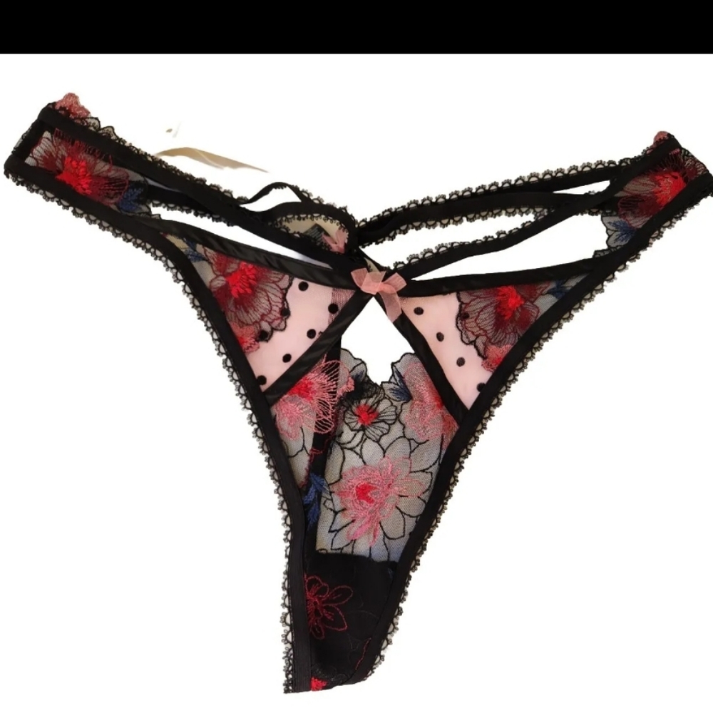 NWT For Love & Lemons 1X Thong Panty Underwear Lace Floral Bows Embroidery